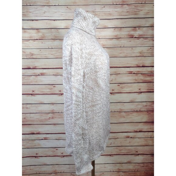 Loose Weave Marled Oatmeal 100% Alpaca Turtleneck Sweater - Picture 2 of 8